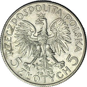 5 gold 1933, Head, minted