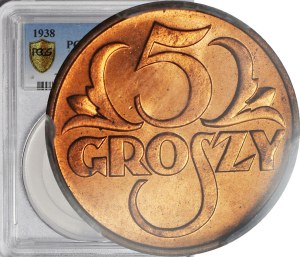 5 pennies 1938, RD color, minted