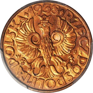 5 pennies 1938, RD color, minted