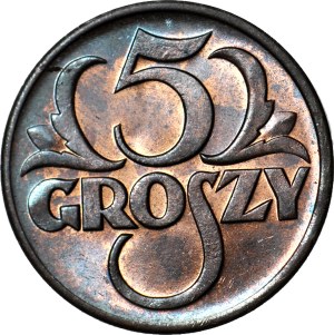5 pennies 1938, mint, reddish brown