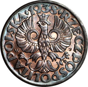 5 pennies 1938, mint, reddish brown