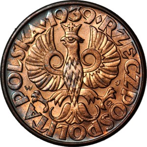 5 pennies 1939, mint, reddish brown