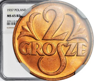 2 pennies 1937, mint, color RD