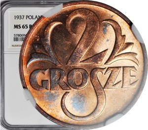 2 pennies 1937, mint, RB color