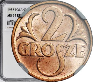 2 pennies 1937, mint, RB color