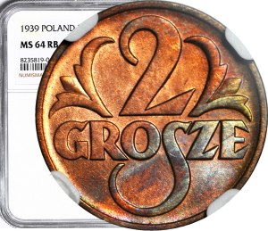 2 pennies 1939, mint, RB color