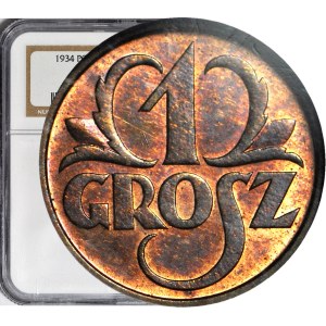1 grosz 1934, menniczy, kolor RB