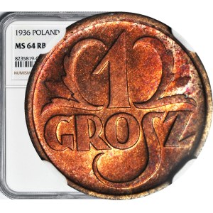 1 grosz 1936, menniczy, kolor RB