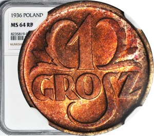 1 penny 1936, mint, color RB