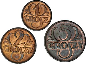 1, 2 and 5 pennies 1938, set of 3 pcs, beautiful