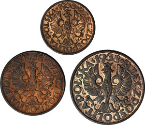 1, 2 and 5 pennies 1938, set of 3 pcs, beautiful