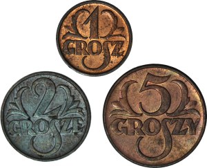 1, 2 and 5 pennies 1939, set of 3 pcs, beautiful