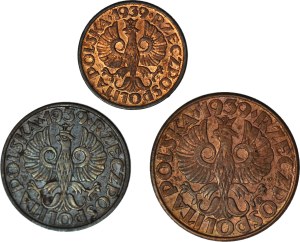1, 2 and 5 pennies 1939, set of 3 pcs, beautiful