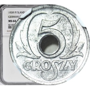5 groszy 1939, Okupacja, mennicze, mocno jasny odcień