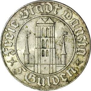 Wolne Miasto Gdańsk, 5 guldenów 1932, Kościół Mariacki, piękny