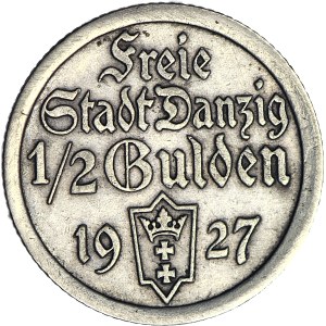 Wolne Miasto Gdańsk, 1/2 guldena 1927, rzadkie, mennicze