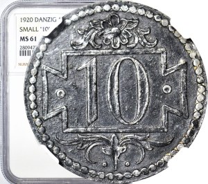 RRR-, Danzig, 10 fenig 1920 variety 61.1/13, rarity C3