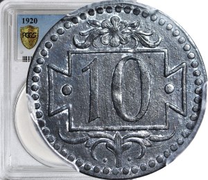 RRR-, Danzig, 10 fenig 1920 variety 58.12/8, (no dots) rarity C4