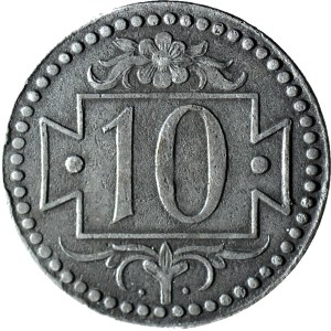 RRR-, Wolne Miasto Gdańsk, 10 fenigów 1920, 56 perełek, gruby krążek 2,5g PIEDFORT