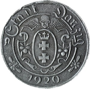 RRR-, Free City of Danzig, 10 1920 fenig, 56 pearls, 2.5g thick puck PIEDFORT
