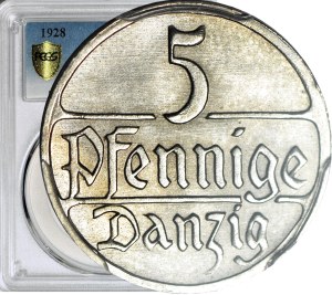 Free City of Danzig, 5 fenig 1928, rare vintage, minted