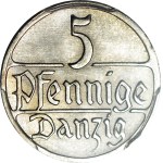 Wolne Miasto Gdańsk, 5 fenigów 1928, rzadki rocznik, mennicze