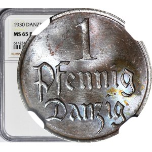 Wolne Miasto Gdańsk, 1 fenig 1930, menniczy, kolor BN