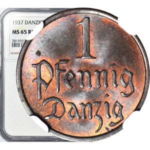 Wolne Miasto Gdańsk, 1 fenig 1937, menniczy, kolor RB