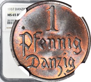 Free City of Gdansk, 1 fenig 1937, mint, color RB