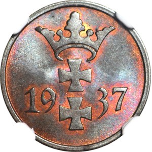 Wolne Miasto Gdańsk, 1 fenig 1937, menniczy, kolor RB