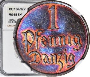 Free City of Gdansk, 1 fenig 1937, mint, color BN