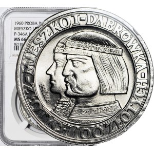 100 złotych 1960, Mieszko i Dąbrówka, małe głowy, NAJRZADSZA, PRÓBA, NIKIEL