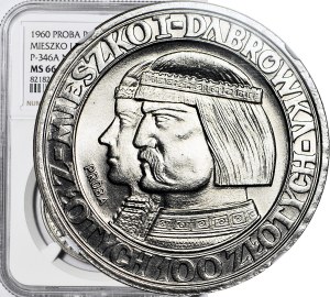 100 gold 1960, Mieszko and Dabrowka, small heads, THE BEST, SAMPLE, NIKIEL
