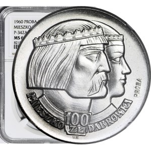 100 złotych 1960, Mieszko i Dąbrówka, głowy, typ hybrydowy, awers z postaci, PRÓBA, NIKIEL