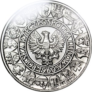 100 gold 1960, Mieszko and Dabrowka, heads, hybrid type, obverse with characters, SAMPLE, NIKIEL