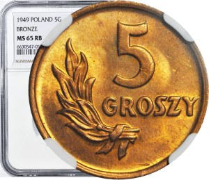 5 pennies 1949, bronze, minted