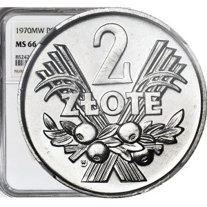 2 złote 1970, Jagody, 7 z ostrym zakończeniem daszka, WYŚMIENITE
