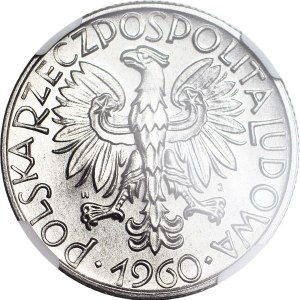 RRR-, 5 złotych 1960, Rybak, ZDWOJENIE MONOGRAMU, b rzadki
