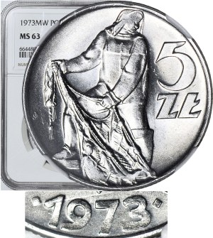 RRR-, 5 gold 1973, Fisherman, FLAT DATE, unlisted in this vintage