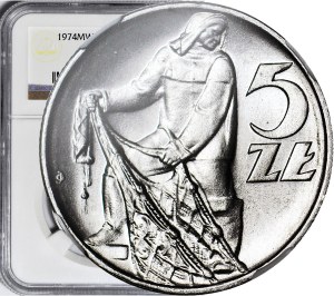 5 gold 1974, Fisherman, mint