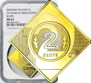2 zloty 2005, clip for 10th anniversary of coin in circulation