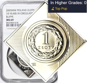 1 zloty 2005, clip for 10th anniversary of coin in circulation