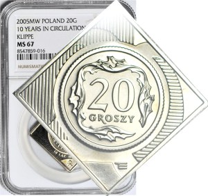 20 pennies 2005, a clipping for the 10th anniversary of the coin in circulation