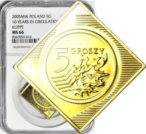 5 pennies 2005, a clipping for the 10th anniversary of the coin in circulation