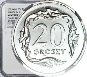 RRR-, 20 pennies 2005, SAMPLE ALUMINIUM, ADDITIONAL DESTRUCT, extreme rarity