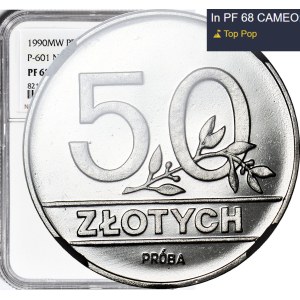 50 złotych 1990, PIERWSZA PRÓBNA MONETA III RP Z ORŁEM W KORONIE, PRÓBA, NIKIEL