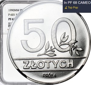 50 zloty 1990, FIRST PRIMARY MONETTE OF THE THIRD REPUBLIC WITH AN EAGLE IN THE CORONA, SAMPLE, nickel