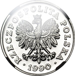 50 zloty 1990, FIRST PRIMARY MONETTE OF THE THIRD REPUBLIC WITH AN EAGLE IN THE CORONA, SAMPLE, nickel