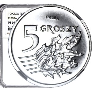 5 groszy 1990, wyśmienite, PRÓBA, NIKIEL