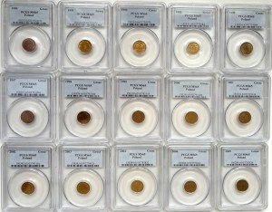 Pennies from 1990 to 2006 + PCGS box, mint, total 15 pieces.